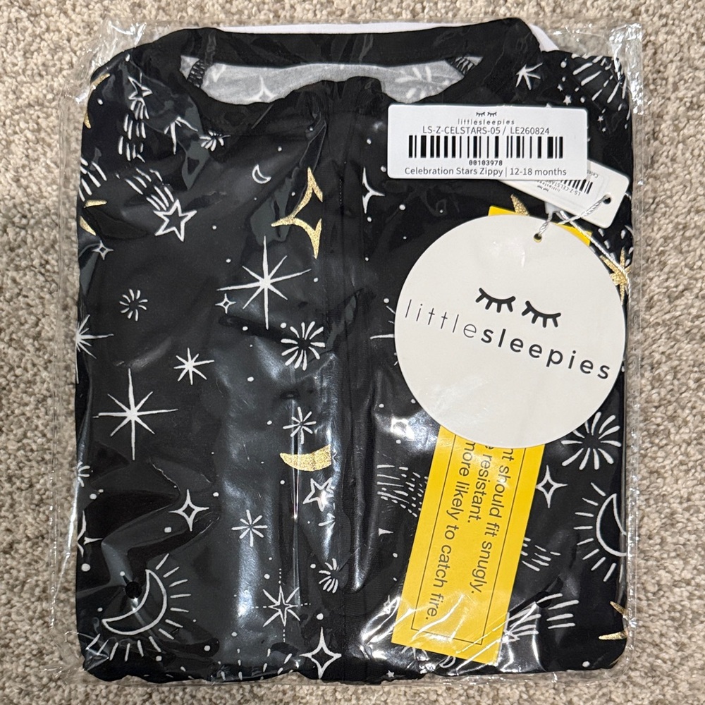Little Sleepies Celebration Stars Black 12-18M Zippy